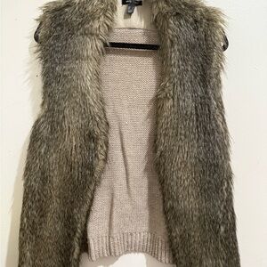 Mango Faux Fur Vest with Knit Detail